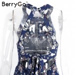 BerryGo Split backless summer dress women Christmas floral beach dress halter neck long dress Elegant maxi dress female vestidos