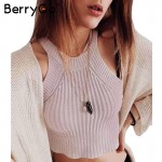 BerryGo chic knitted halter bustier crop top Women summer beach sexy white camis Off shoulder elastic tube tank tops knitwear