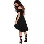 Berydress Elegant Women Plus Size Cocktail Party Skater Dress Off Shoulder with Sleeve Stretchy Burgundy High Low Dresses 2017