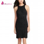 Berydress Elegant Womens Sleeveless O-neck Tank Sheath Bodycon Slimming Knee-length Black Casual Lace Dresses Short on Sale