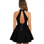 Berydress New Arrival Womens Cute Wedding Cocktail Sexy Nightclub Halter Neck Blackless A-Line Black Dress Short 2017