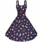 BerylBella Women Dress Bird Printed 2017 Summer Slim Sexy  Bandage Dresses Female Cotton Birds Printing Vintage Beach Vestidos