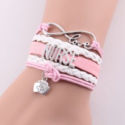 Best gift infinity love NURSE Bracelet hat charm leather rope wrap handmade bracelets bangles Custom made Drop Shipping