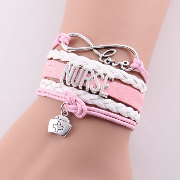 Best gift infinity love NURSE Bracelet hat charm leather rope wrap handmade bracelets bangles Custom made Drop Shipping