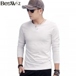 Beswlz Men T-Shirts Long Sleeve V-Neck Fashion Casual Style Cotton Slim Men T Shirt Brand Clothing Men Basic Tops Tees 7901