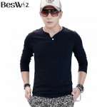 Beswlz Men T-Shirts Long Sleeve V-Neck Fashion Casual Style Cotton Slim Men T Shirt Brand Clothing Men Basic Tops Tees 7901