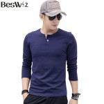 Beswlz Men T-Shirts Long Sleeve V-Neck Fashion Casual Style Cotton Slim Men T Shirt Brand Clothing Men Basic Tops Tees 7901