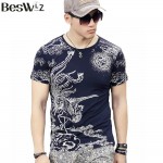 Beswlz Summer Men Printed T-Shirts Short Sleeve O Neck  Men Cotton Slim Print Pattern Casual T Shirts Men Tops Tees 6803