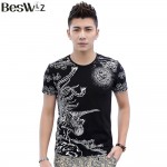 Beswlz Summer Men Printed T-Shirts Short Sleeve O Neck  Men Cotton Slim Print Pattern Casual T Shirts Men Tops Tees 6803