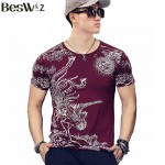 Beswlz Summer Men Printed T-Shirts Short Sleeve O Neck  Men Cotton Slim Print Pattern Casual T Shirts Men Tops Tees 6803