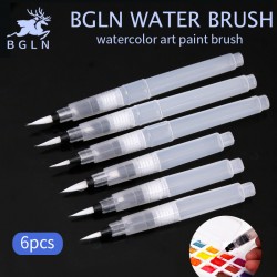 Bgln 6Pcs/set Large Capacity Water Brush Soft Watercolor Art Paint Brush Nylon Hair Painting Brush For Calligraphy Pen