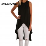 BiLaRyThy Hot New Summer Sexy Womens O Neck Sleeveless Long Solid Tank Tops Vest Back Split Casual Loose Blouse Shirts