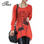 Big Size L-4XL Summer Lady T shirt Ropa Mujer Long Length Loose Women Cotton Tops & Tees Round Neck Flamingos Pattern
