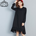 Big Size T-Shirt Women Cotton Patchwork Lace Autumn Solid Fashion Female O-Neck Long Sleeve Casual Basic Black Tops&Tees Dress