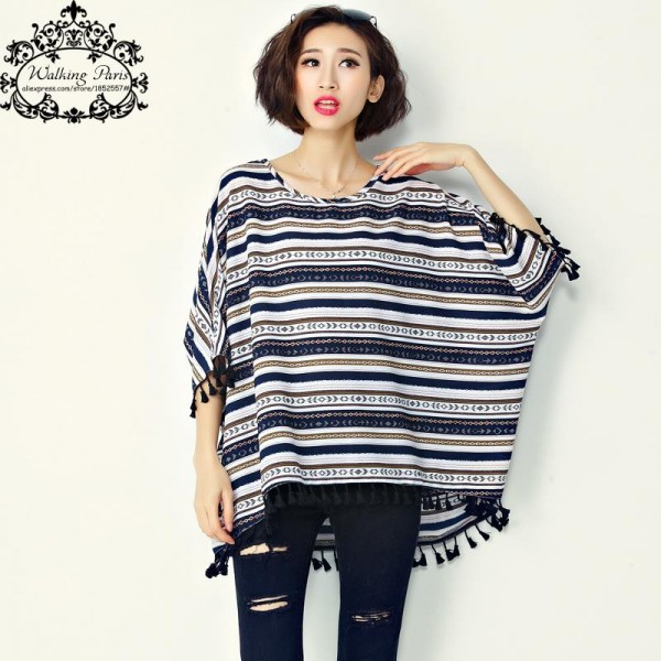 Big Size T-Shirt Women's Dress Cotton Striped Print Batwing Sleeve Fashion Large Size Tops Summer Female Dress O-Neck Tshirt 6XL