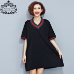 Big Size Women Summer V-Neck T-Shirt Cotton Casual Tops&Tees Patchwork Female Students Plus Size Vintage   Fashion TShirt 4XL