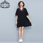 Big Size Women Summer V-Neck T-Shirt Cotton Casual Tops&Tees Patchwork Female Students Plus Size Vintage   Fashion TShirt 4XL