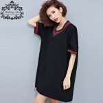 Big Size Women Summer V-Neck T-Shirt Cotton Casual Tops&Tees Patchwork Female Students Plus Size Vintage   Fashion TShirt 4XL