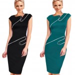 Black Dress Tunic Women Formal Work Office Sheath Patchwork Line Asymmetrical Neck Knee Length Plus Size Pencil Dress B63 B231