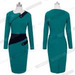 Black Dress Tunic Women Formal Work Office Sheath Patchwork Line Asymmetrical Neck Knee Length Plus Size Pencil Dress B63 B231