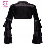 Black Flannel Ruffle Long Sleeve With Belt Steampunk Jacket Women Gothic Bolero Coat Outwear Sexy Corset Burlesque Accessories