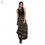 Black Floral Lace Up Maxi Skater Dress Sleeveless A Line Slim Casual Streetwear Party 2017 Women Summer