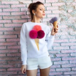 Black Friday 2017 Spring Women Casual Long Sleeve T-Shirt Novelty Colorful Cherry Ice Cream Plush Ball Printing Shirts AWT0020