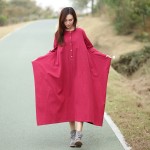 Black Long sleeve Linen Cotton Women long Dress Novelty design Plus size Autumn Winter Dress Mori girl Rope Gown Dresses 3004