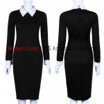 Black Office Dresses Women 2017 Spring New Arrivals Fashion Long Sleeve Pencil Dress Ladies Casual Work Dress With White Collar