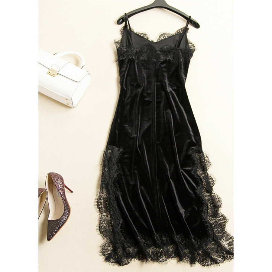Black Velvet Lace Dress 2017 Summer New High High Grade Fashion Sexy