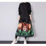 Black color women's dressFashion style ladies gauze hollow-out lion stitching patch pattern fleece dress Women dresses