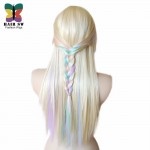 Blonde Pastel color highlights rainbow wig multi colorful wig Long straight hair Heat resistant Fairy princess with bangs