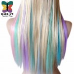 Blonde Pastel color highlights rainbow wig multi colorful wig Long straight hair Heat resistant Fairy princess with bangs
