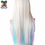 Blonde Pastel color highlights rainbow wig multi colorful wig Long straight hair Heat resistant Fairy princess with bangs