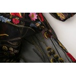 Bohemian Black color Colored Flower Embroidery Mesh Dress 2017 New Woman Fringed V neck Side Slit Long Dresses Femme 