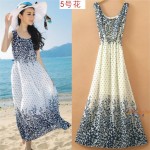 Bohemian Casual Women Summer Maxi Dresses Sleeveless Floral Print Chiffon A-Line Long Beach Dress Vestido De Praia