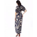 Bohemian Women Summer Long Maxi Beach Dress Deep V Scallops Print Maxi Dress Empire Plus Size Dresses 6XL with Sash