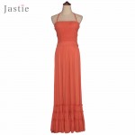 Boho Summer Crinkly Strapless Extratropical Maxi Dress Halter Neck Tie Beach Dresses Raw Seam Hem Vestidos With Low Strappy Back