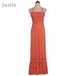 Boho Summer Crinkly Strapless Extratropical Maxi Dress Halter Neck Tie Beach Dresses Raw Seam Hem Vestidos With Low Strappy Back