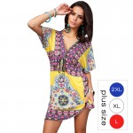 Boho Summer Women Dress Sexy Loose Sundresses Deep V Neck Dashiki Print Tunic Beach Dresses Big Size 2XL Woman SunDress Robe