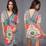 Boho Summer Women Dress Sexy Loose Sundresses Deep V Neck Dashiki Print Tunic Beach Dresses Big Size 2XL Woman SunDress Robe