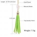 Boho Velvet Long Tassel Necklace 2016 Summer Style Leather Tassel Natural Stone Necklace for Women Sweater Chain Fashion Jewelry