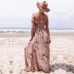 Boho style long dress women Off shoulder beach summer dresses Floral print Vintage chiffon white maxi dress vestidos de festa