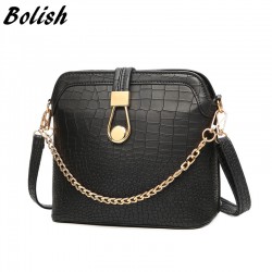 Bolish Vintage Crocodile PU Leather Women Bag Chain Strap Top-handle Bags Fashion Lock Crossbody Bag Small Shoulder Bag