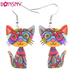 Bonsny Drop Cat Acrylic Earrings Big Long Dangle Earring 2016 Fashion Jewelry For Women Girl New Style Cute Animal Accessories