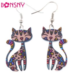 Bonsny Drop Cat Earrings Dangle Long Acrylic Pattern Earring Fashion Jewelry For Women 2016 New Arrive Accessories