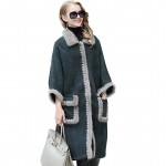 Brand Besty women female luxury western style long full pelt sheepskin coat waist with natural real mink fur turn down collar