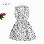 Brand Fashion Women New Apricot Sleeveless Round Neck Florals Print Pleated Dress 2015 Saias Femininas Summer Clothing