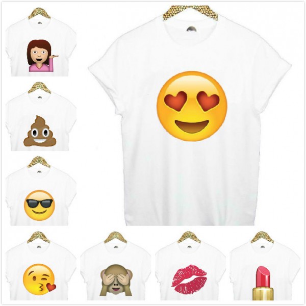 Brand New Women Tshirt Emoji Smile Print Cotton Casual Funny Shirt For Lady White Top Tee Hipster Big Size ZT203-14