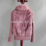 Brand New natural rabbit fur jacket with real fox fur collar real rabbit fur coat in stock